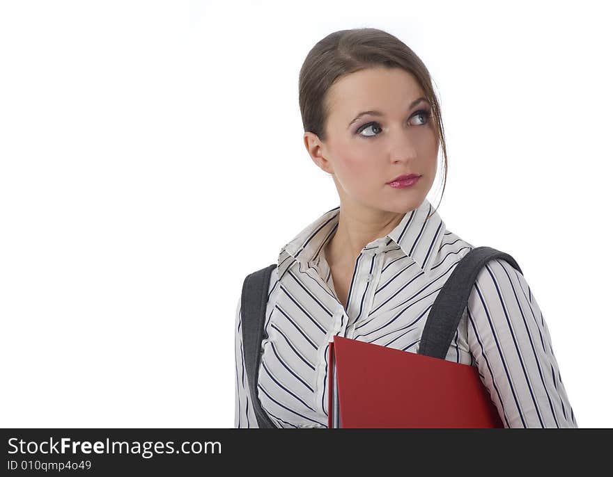 Attractive business woman over white background.