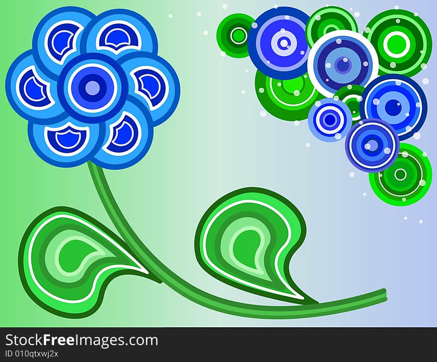 Background with a blue flower and blue and green circles