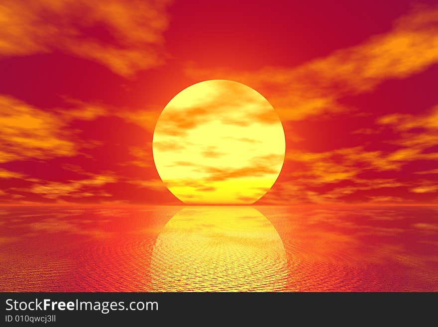 Golden Sunset 3d nature background