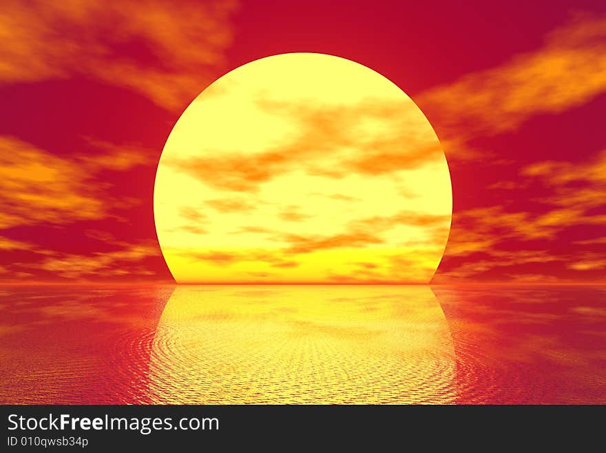 Golden Sunset 3d nature background