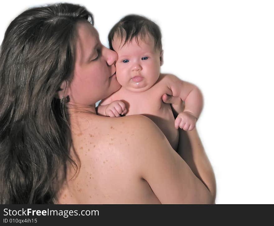 New-born together with a mother on a white background. New-born together with a mother on a white background