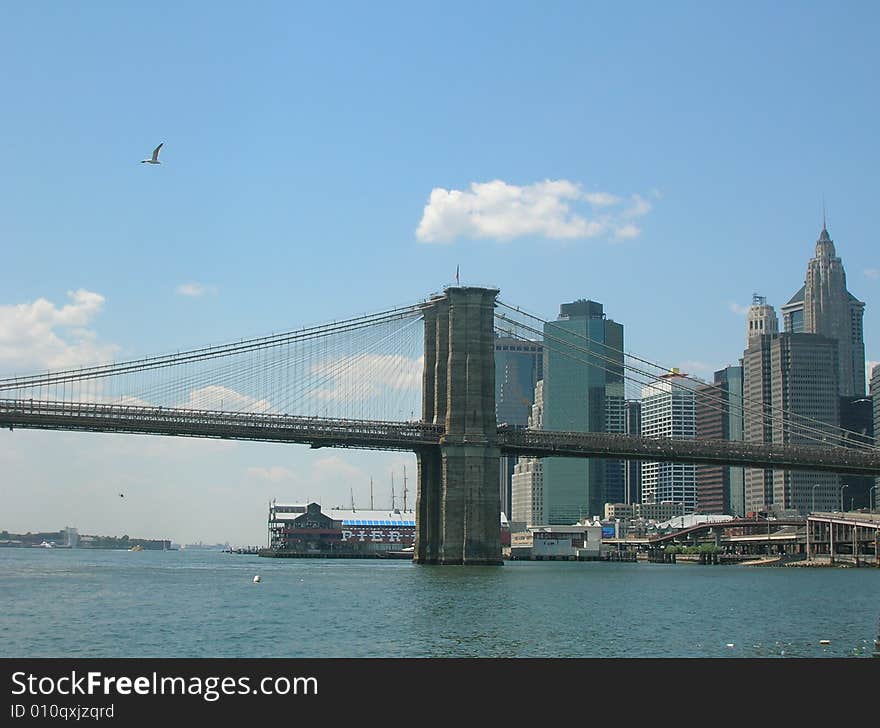 Brooklyn Bridge and Lower Manhattan skyline. Brooklyn Bridge and Lower Manhattan skyline.