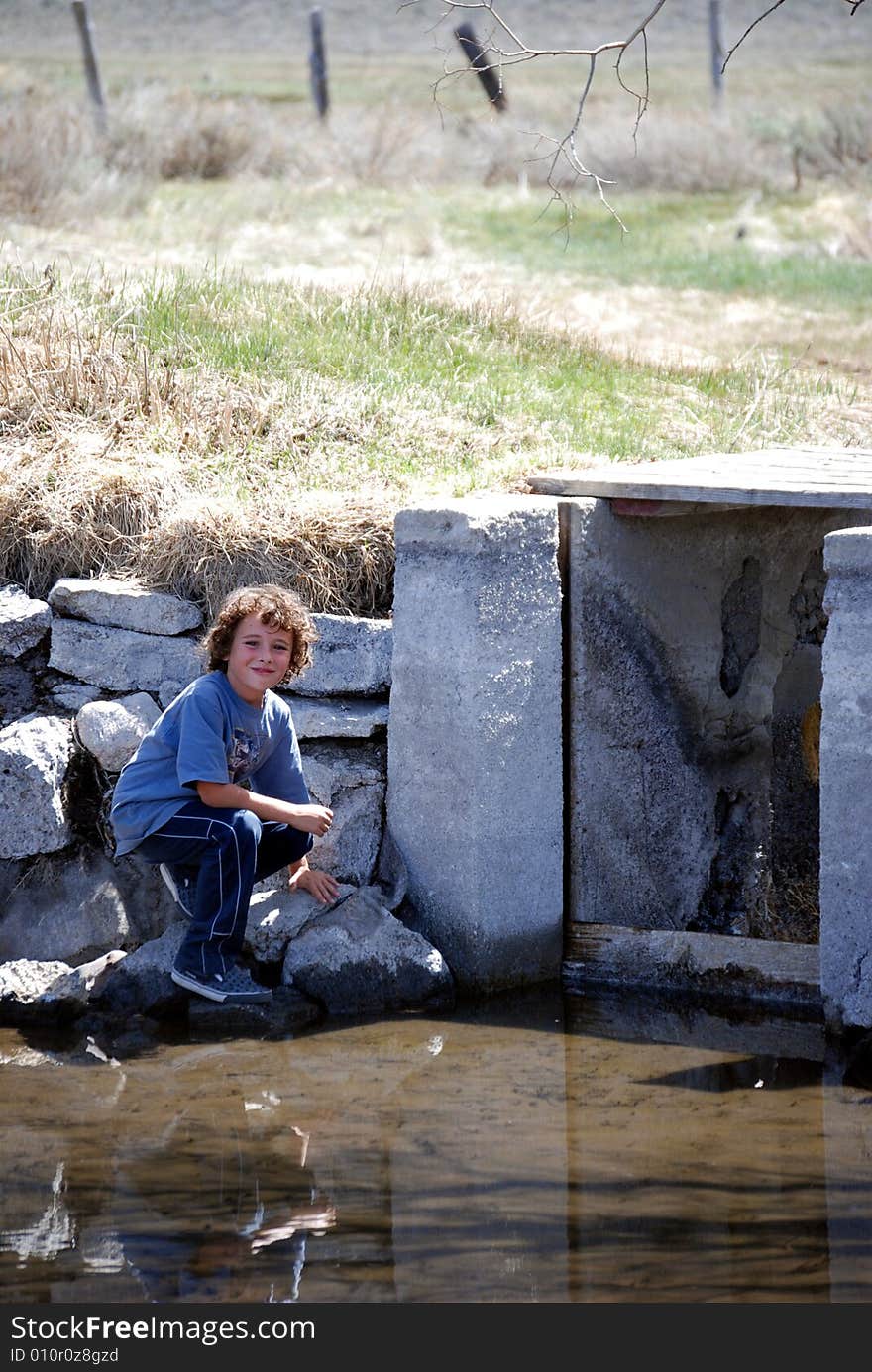 Boy exploring water