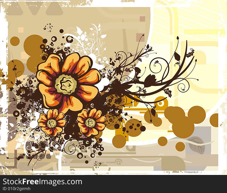 Floral background with yellow flowers and grunge details, vector illustration series. Floral background with yellow flowers and grunge details, vector illustration series.