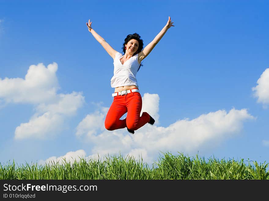 Young woman is jumping