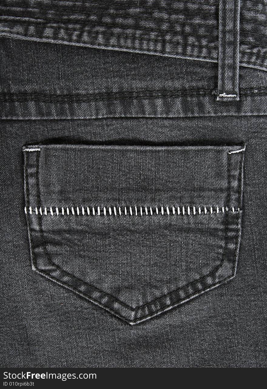 Black jeans pocket with white stitches