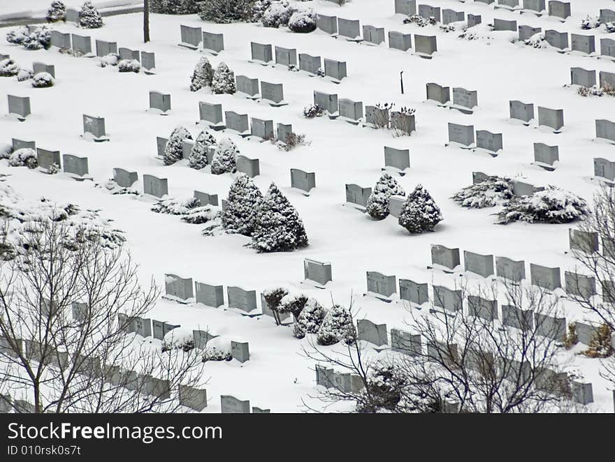Picture of cemetery in winter in snow