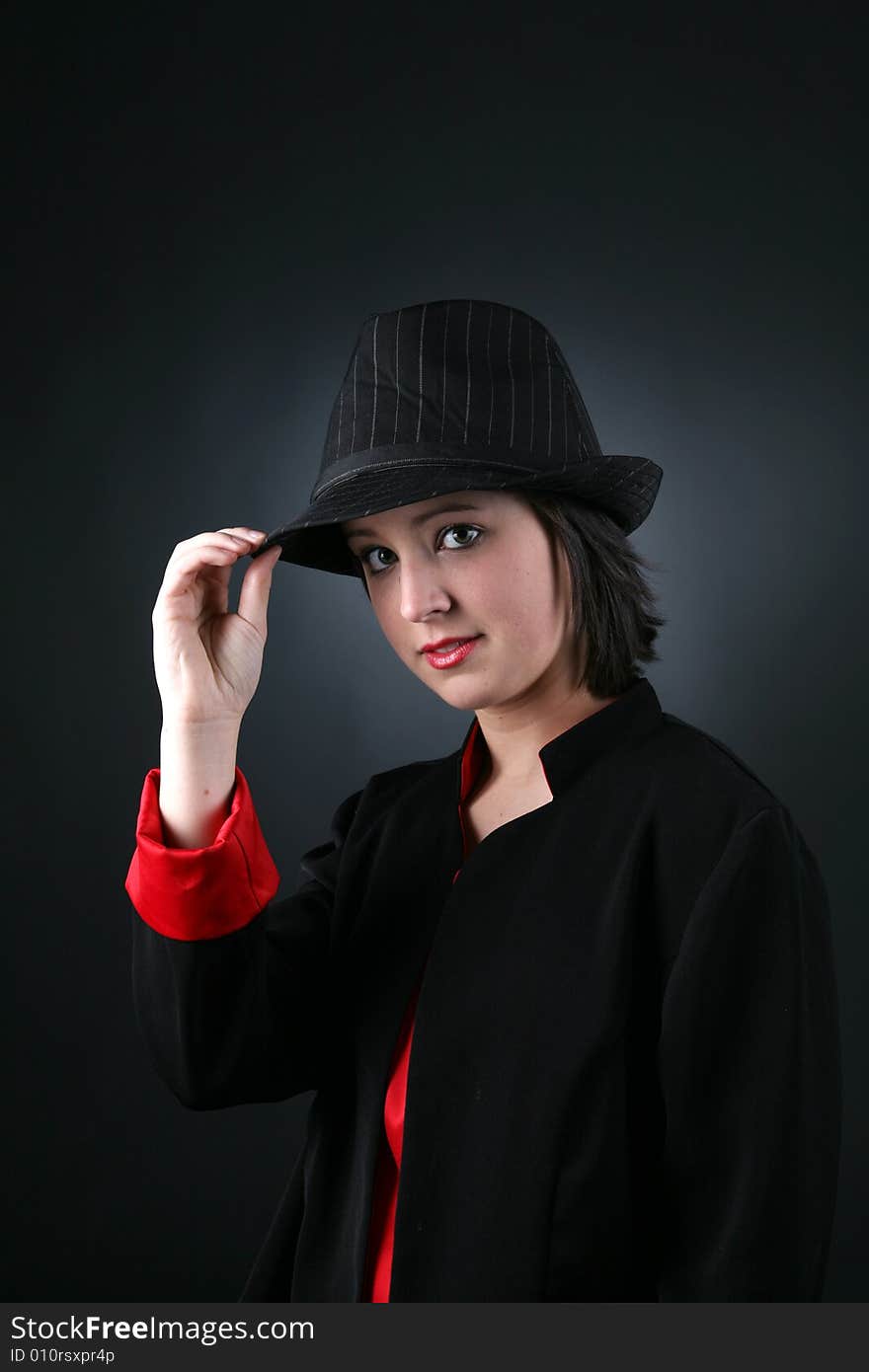 Pretty Teen In Black And Red And Top Hat