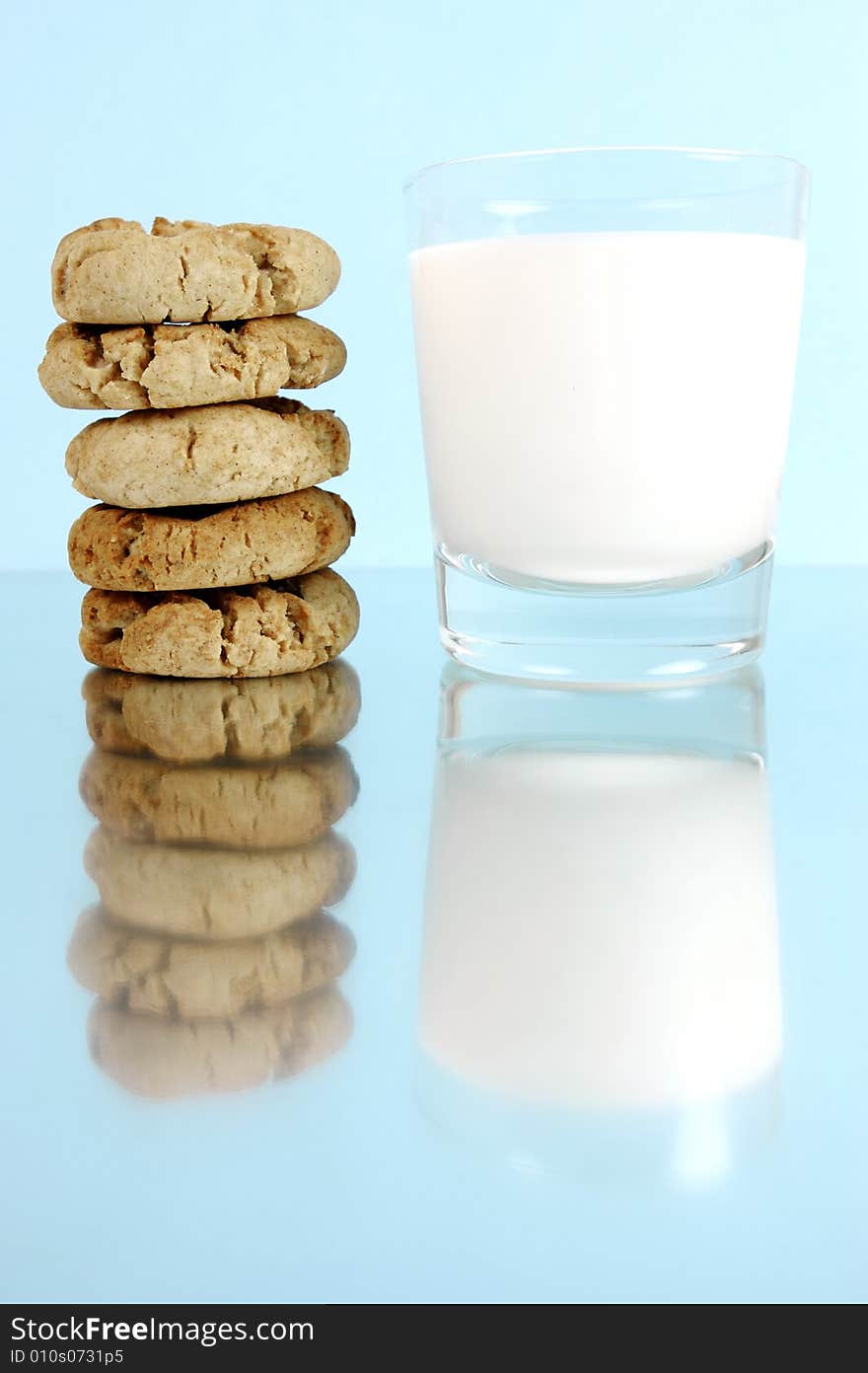 Milk and cookies isolated against a blue background