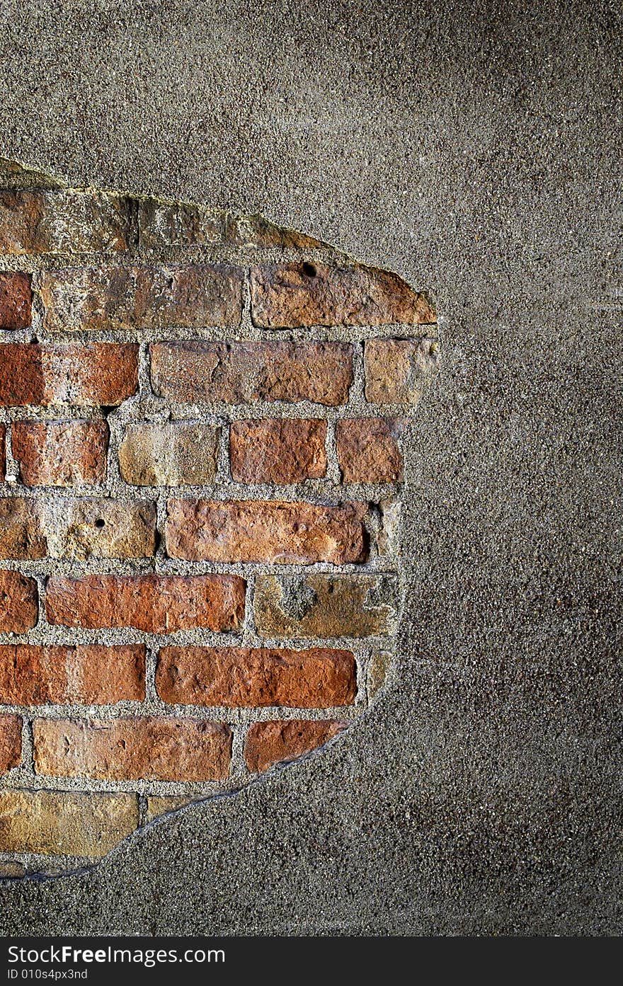 Old Brick Wall with Crumbling Plaster Around it. Old Brick Wall with Crumbling Plaster Around it