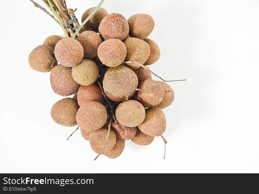 Bunch of Lychees on white background