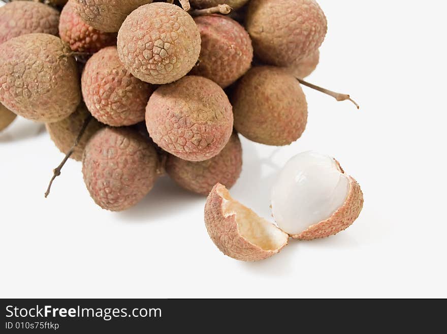 Bunch of Lychee on white background