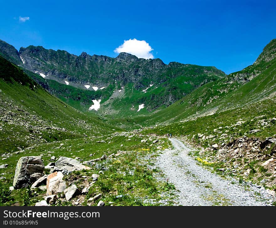 Alpine road in Fagaras mountains (Capra valley). Alpine road in Fagaras mountains (Capra valley).