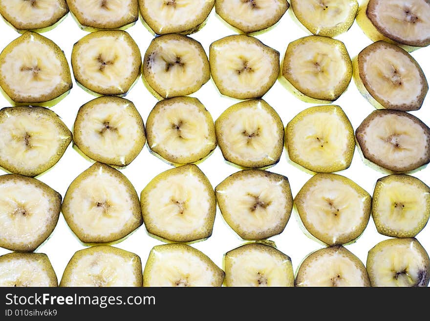 Sliced banana on white