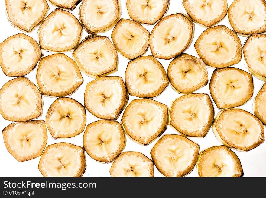 Sliced banana on white