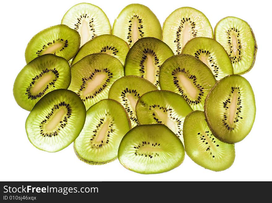 Sliced kiwi on white