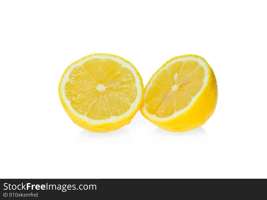 Two lemon halves isolated on the white background