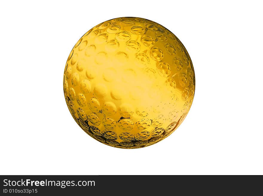 Golf-ball made of glass in yellow on white