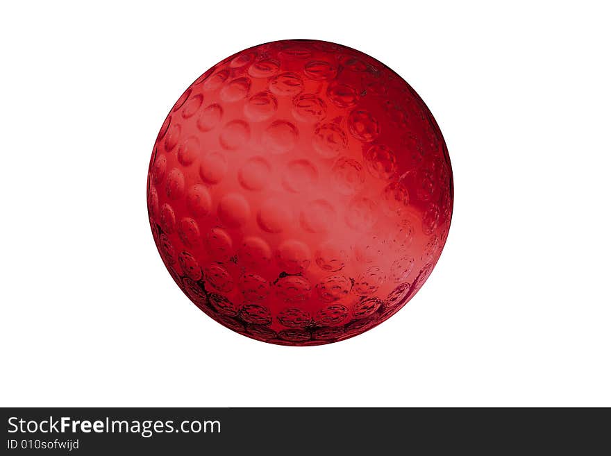 Golf-ball made of glass in red on white