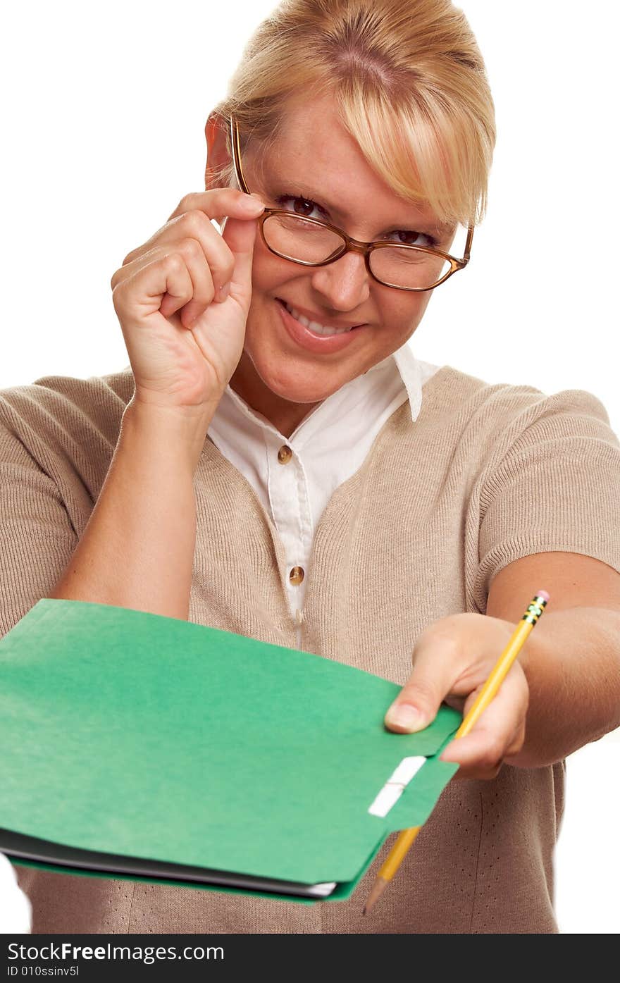 Beautiful Woman with Pencil and Folder taking notes. Beautiful Woman with Pencil and Folder taking notes.