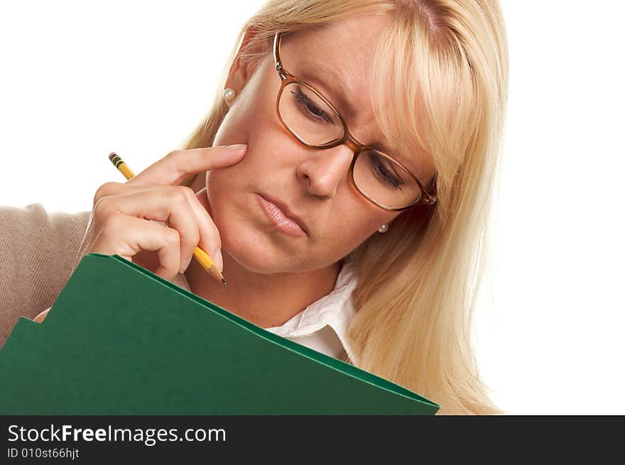 Serious Woman with Pencil & Folder