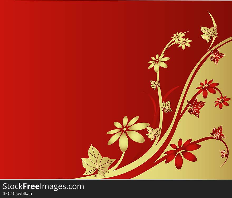 Background  with flowers, red and gold