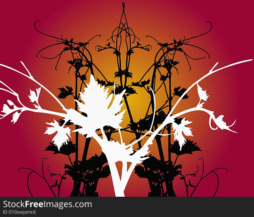 Background  with leaves on dark back