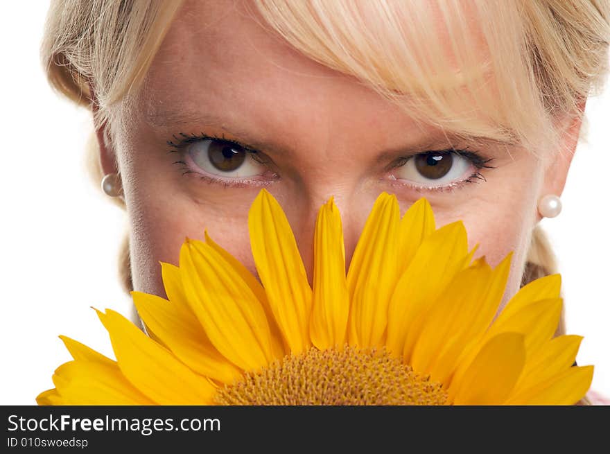 Attractive Blond With Sunflower