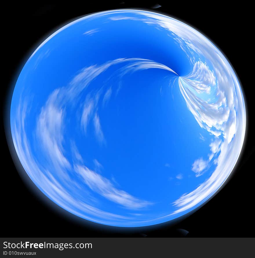 Abstract illustration. Blue sphere with the white texture of the moving clouds. Abstract illustration. Blue sphere with the white texture of the moving clouds.