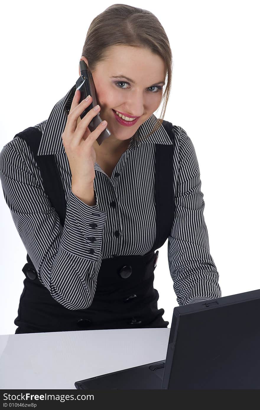 Attractive business woman over white background.