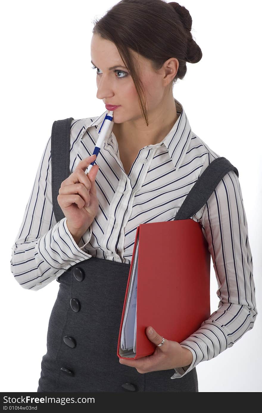 Attractive business woman over white background.