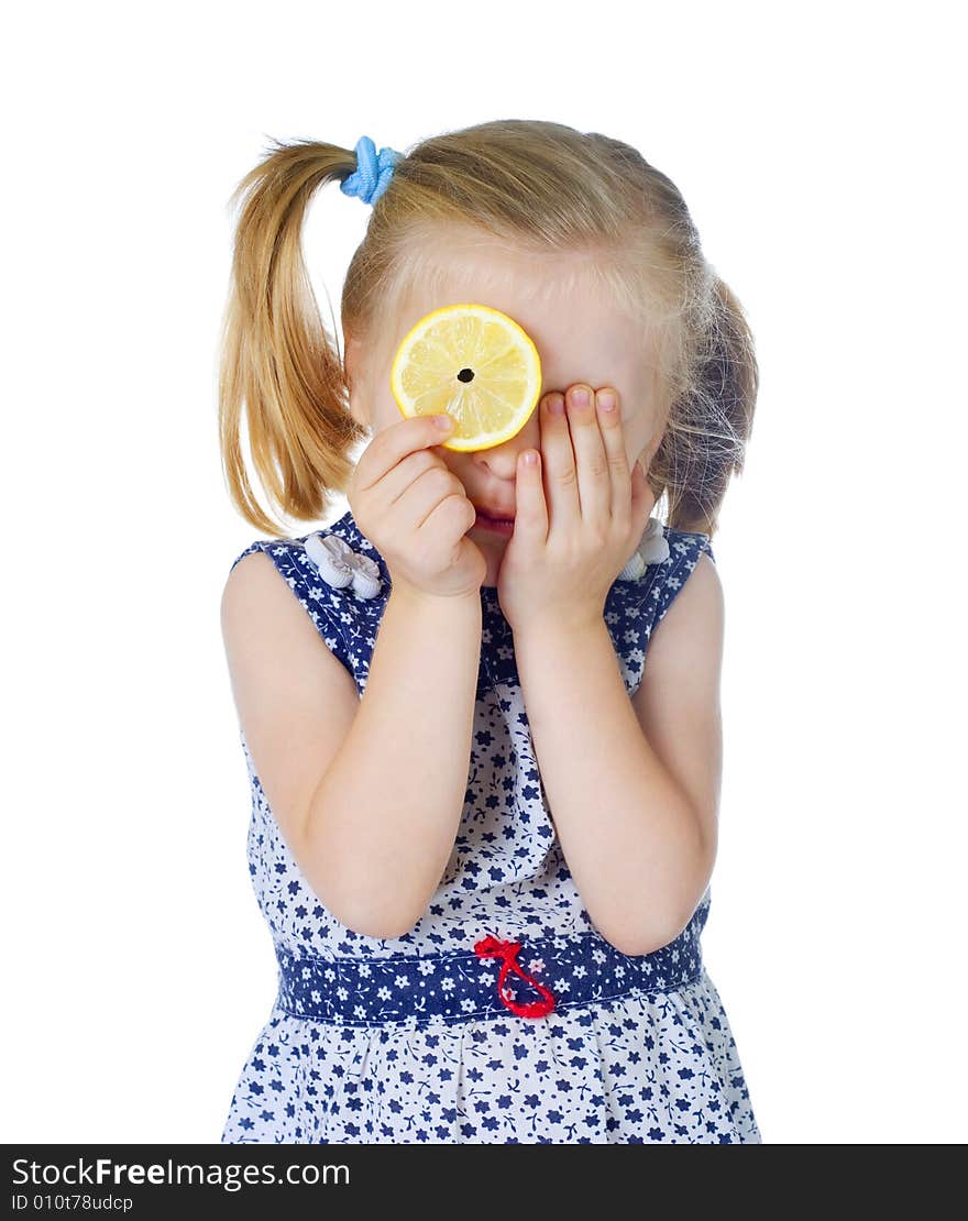 Little Cute Girl Holding Fresh Lemon