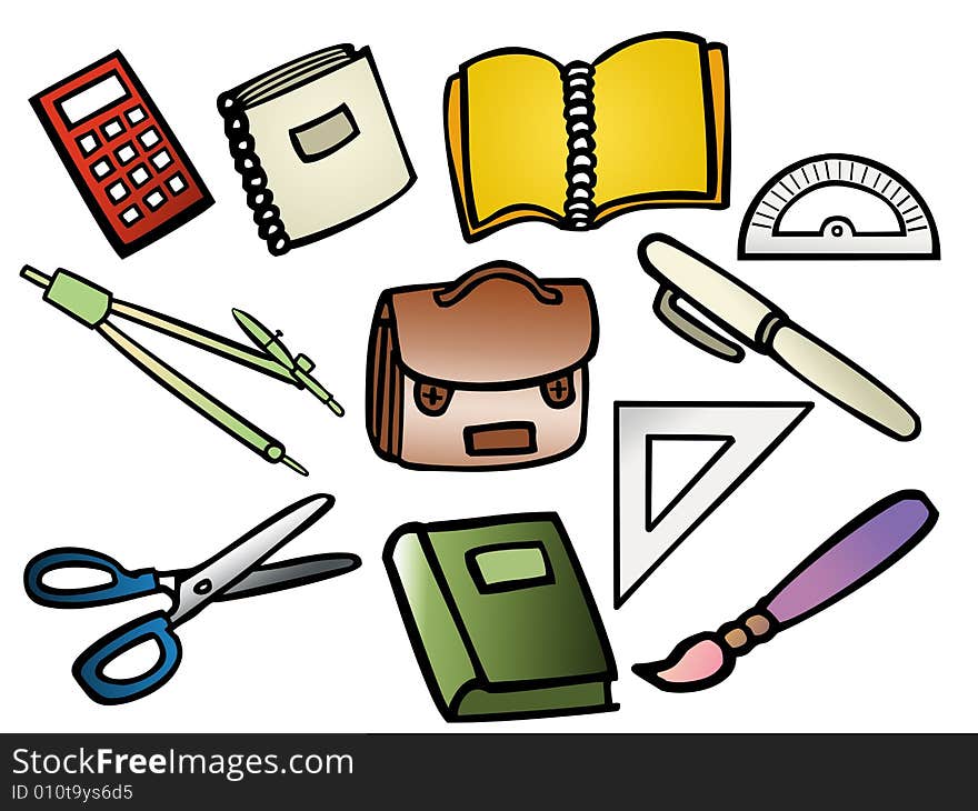 Vector based illustrations of school supplies