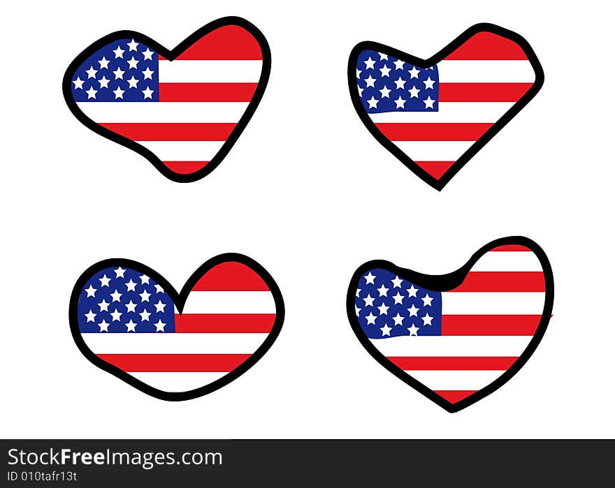 Computer generated set of hearts with american flag