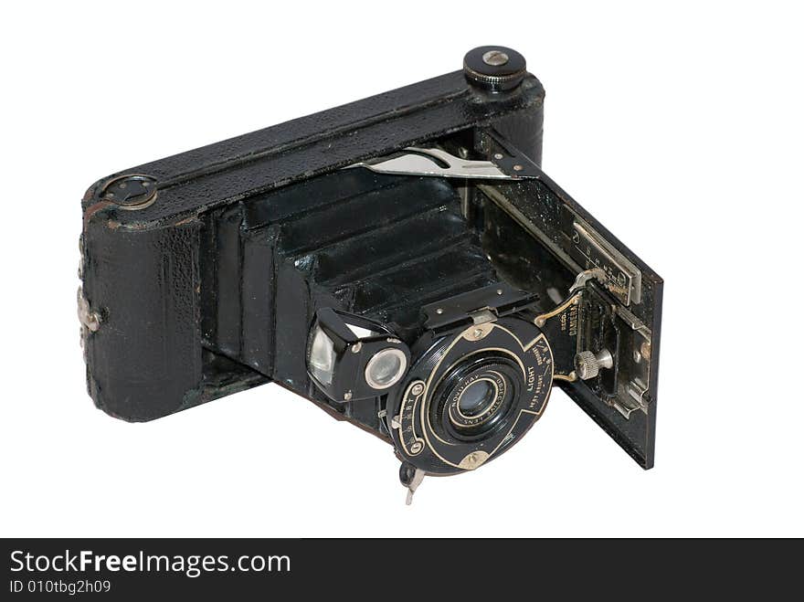 Old camera  on white background isolated. Old camera  on white background isolated