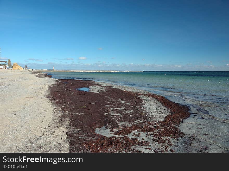 Deserted public beach after great storm