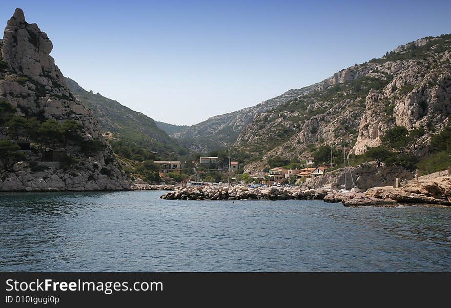 Calanques coastline near Marseille on French Riviera, france, cliffs, boats. Calanques coastline near Marseille on French Riviera, france, cliffs, boats