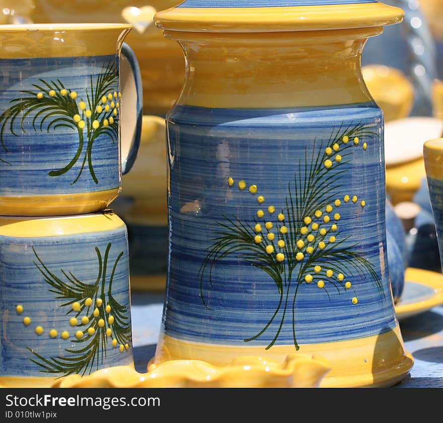 Colourful ceramics on the French Riviera, blue pottery