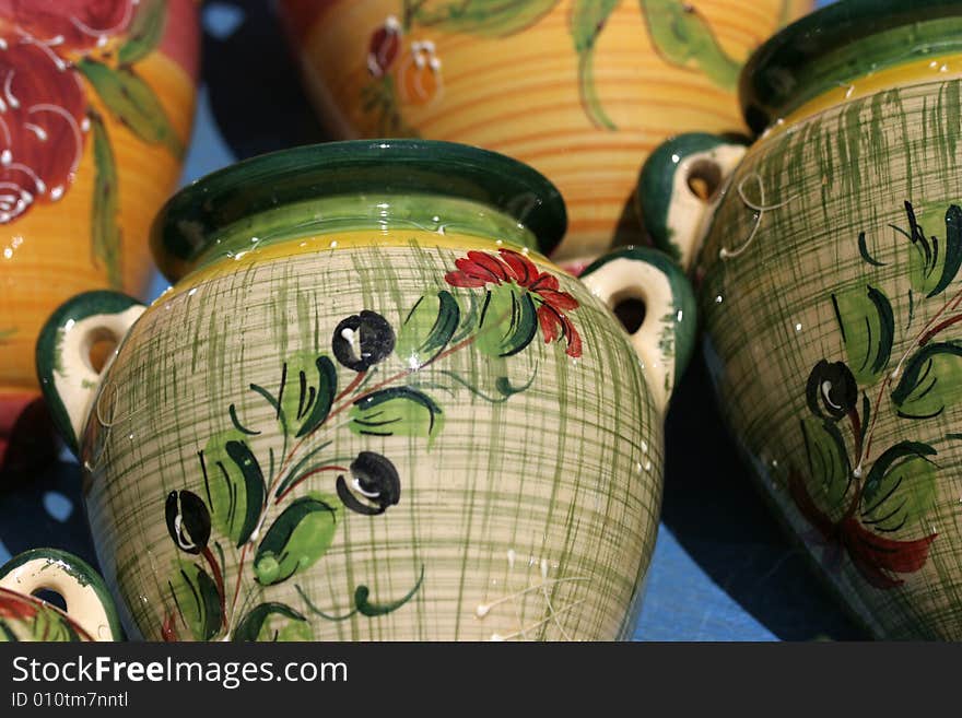 Colourful ceramics on the French Riviera, green olive pottery