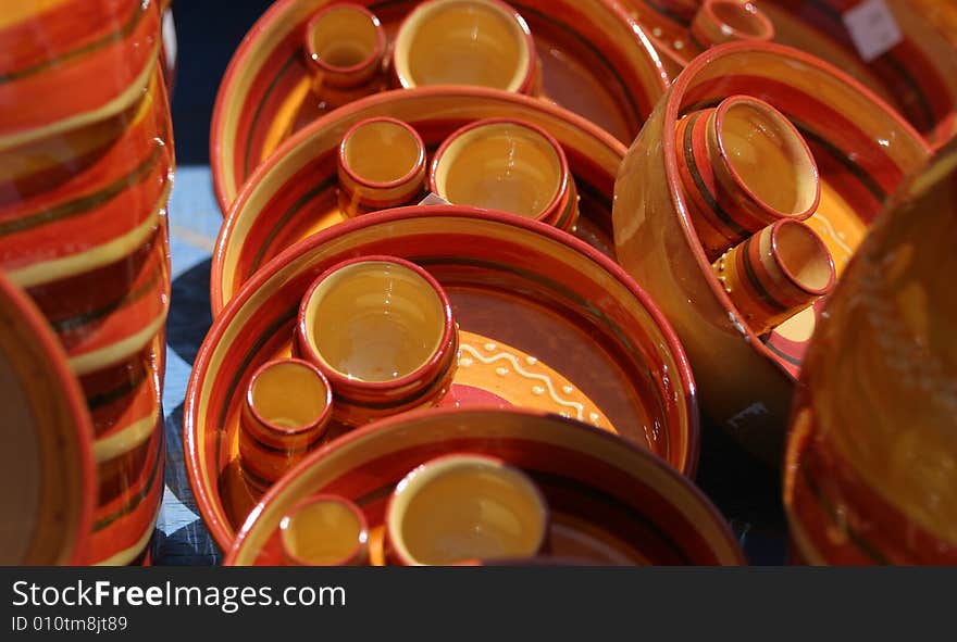 Colourful ceramics on the French Riviera, yellow pottery