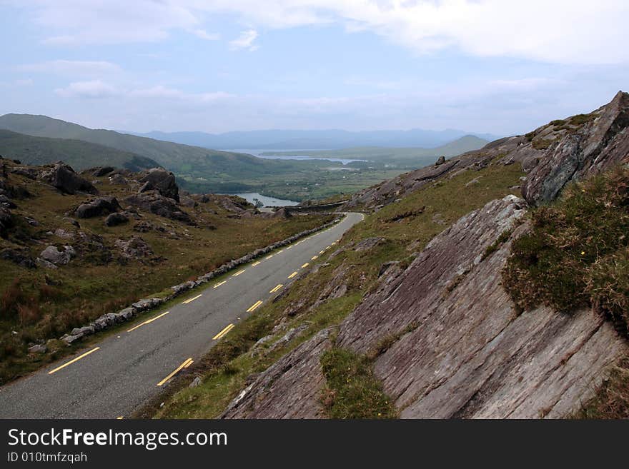 An evenings view of winding roads through the mountains of kerry. An evenings view of winding roads through the mountains of kerry