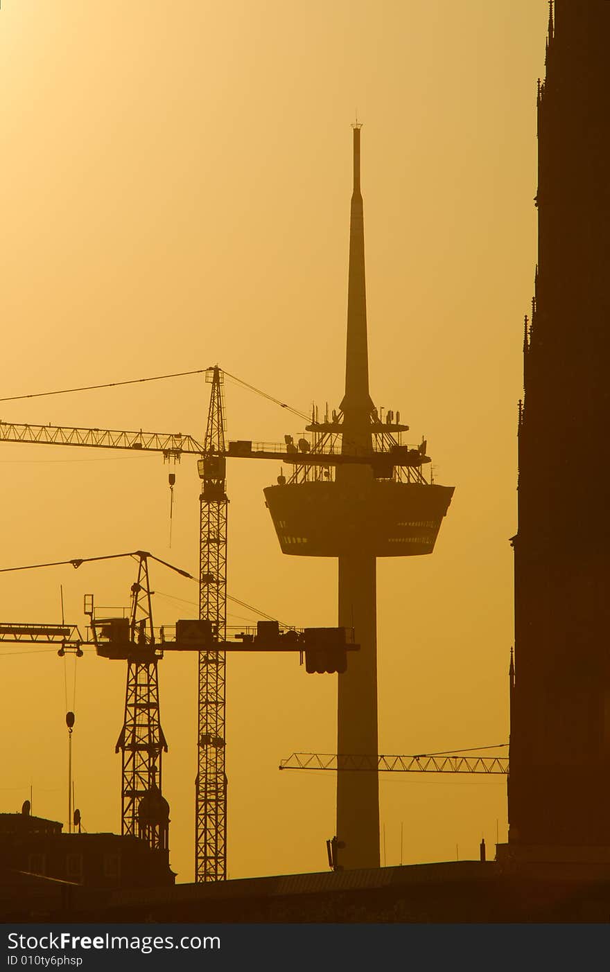 Germany, Cologne, Radio tower in sunset