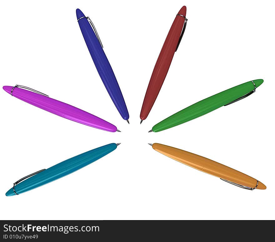 Color pens on white background