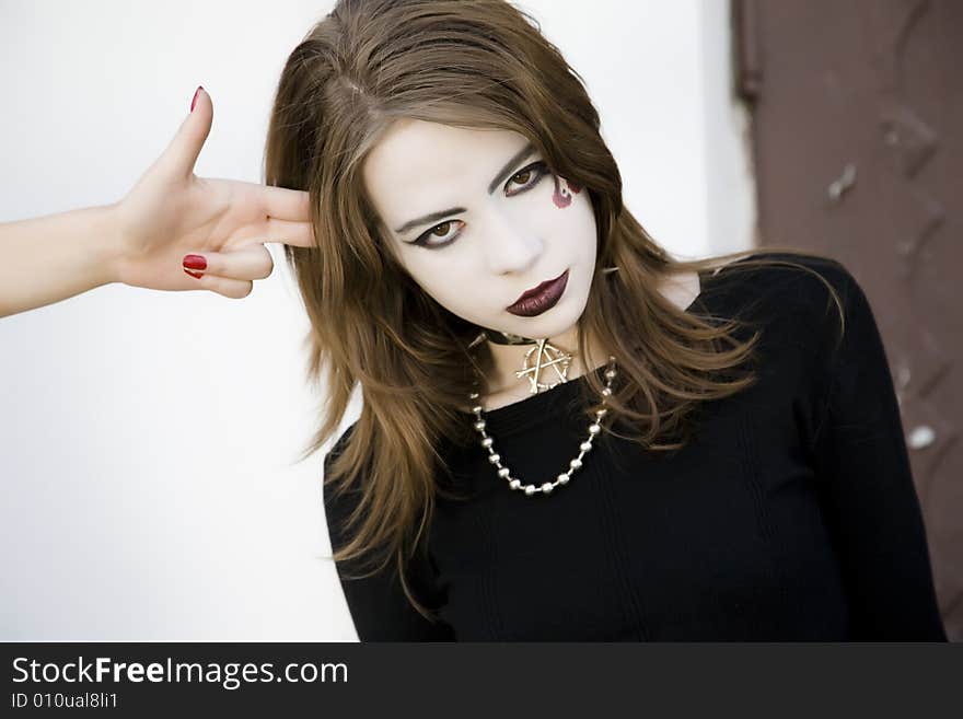 Gothic Girl Pointing Imaginary Gun At Her Head