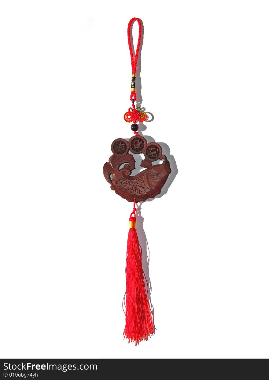 Wood fish with red tassel