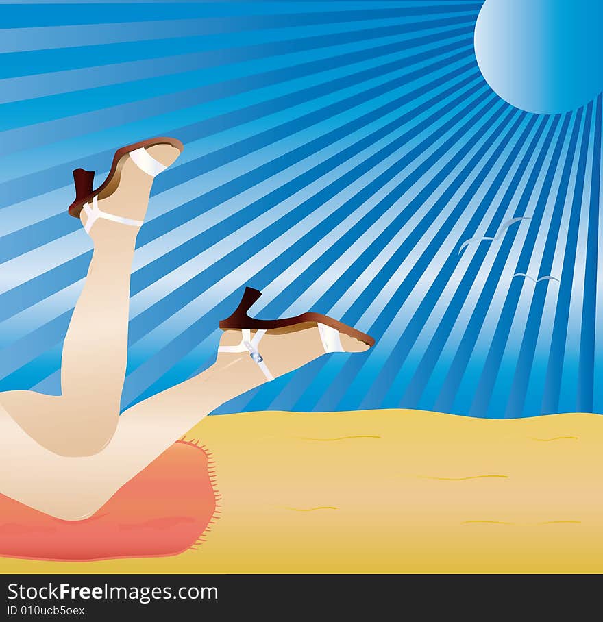 Taned girl at beach illustration. Great for summer vacations. Taned girl at beach illustration. Great for summer vacations.