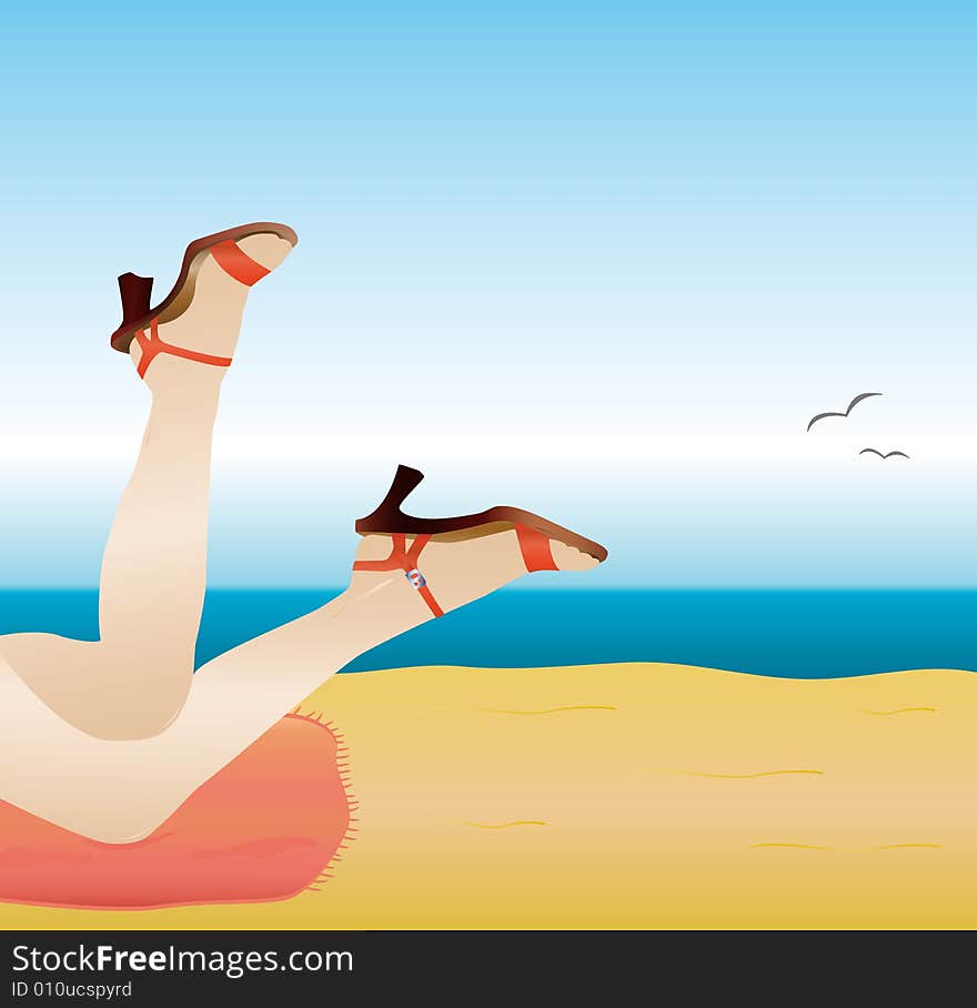 Taned girl at beach illustration. Great for summer vacations. Taned girl at beach illustration. Great for summer vacations.