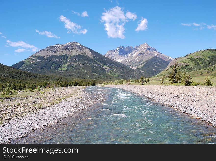 Riverbank And Mountains