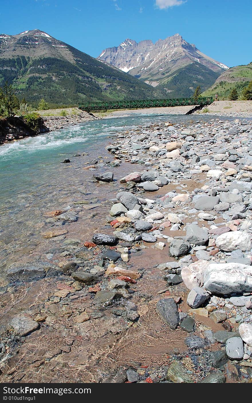 Riverbank and mountains