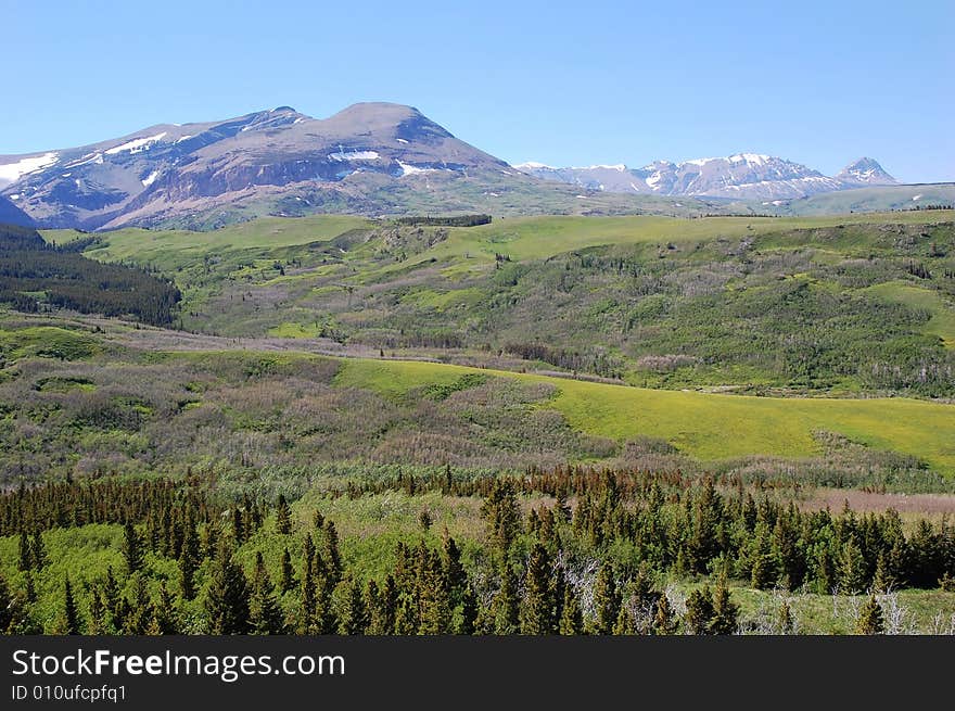 Mountains and hillside grassland in waterton lakes national park, alberta, canada. Mountains and hillside grassland in waterton lakes national park, alberta, canada